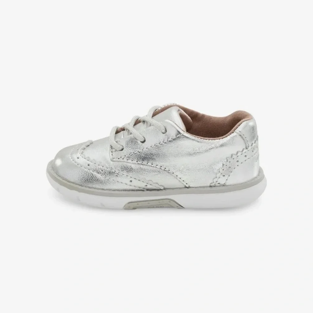 Stride Rite Ellsworth Kids Silver Leather Lace-Up Oxfords Size 7.5